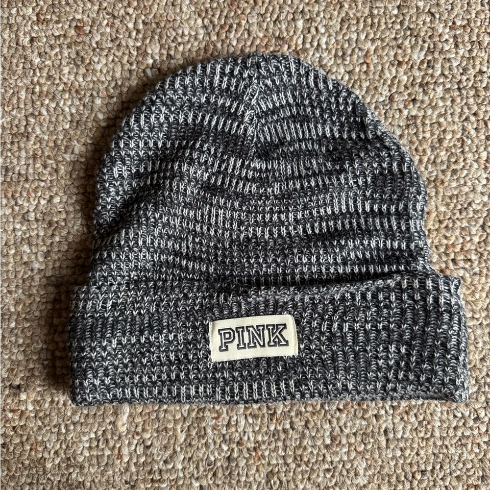 PINK Victoria's Secret Gray Knit Beanie Hat